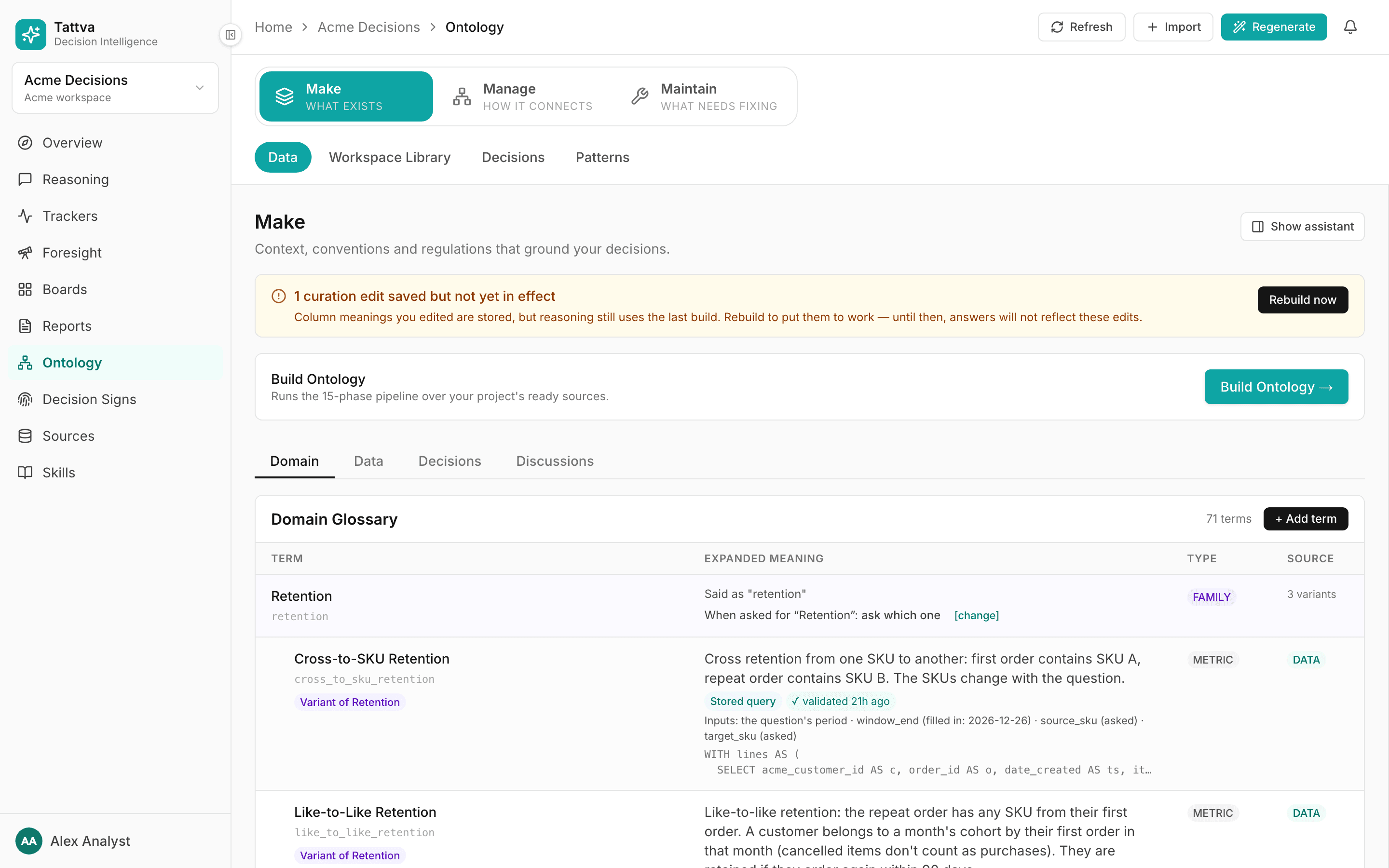 The curation-pending banner on Make › Data