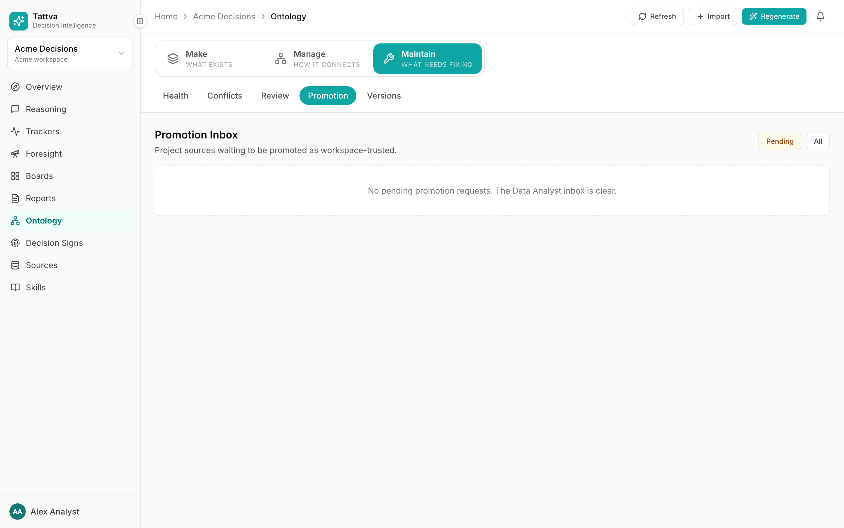 Promotion Inbox with a pending request