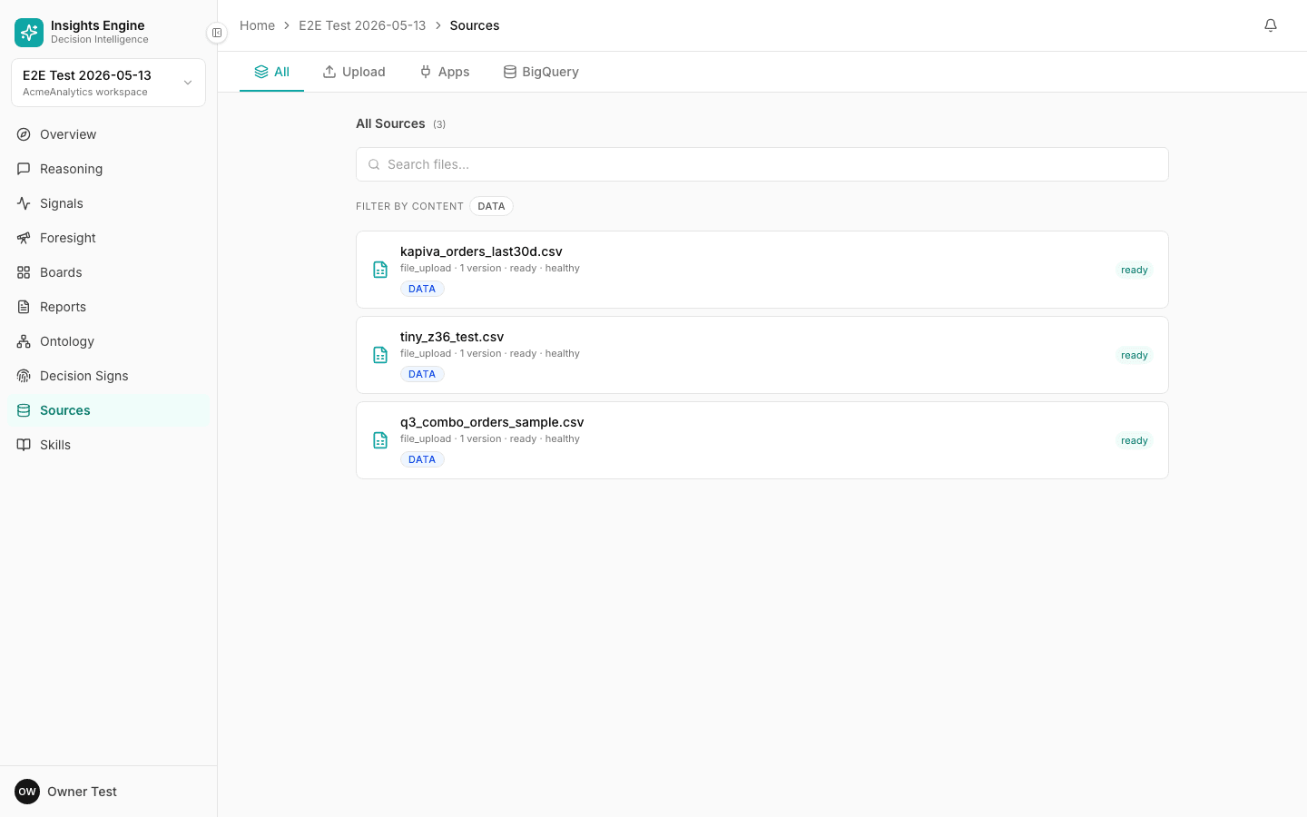 Sources page tabs