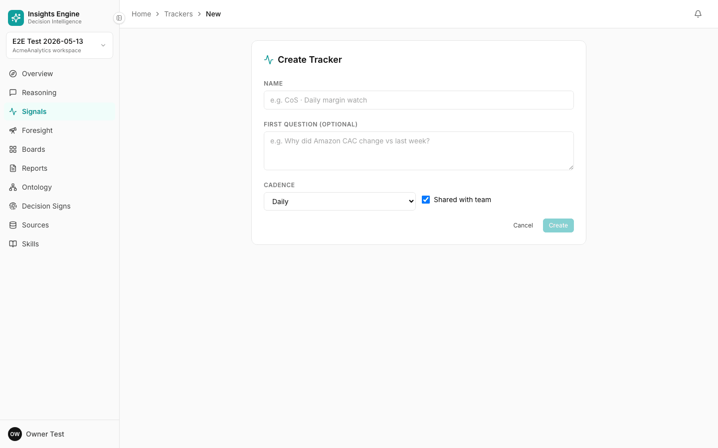 Create tracker form