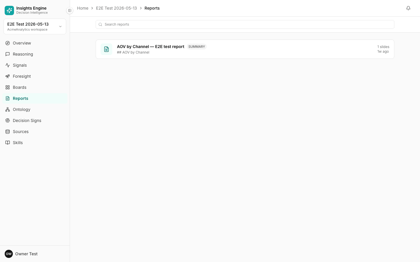 Reports list